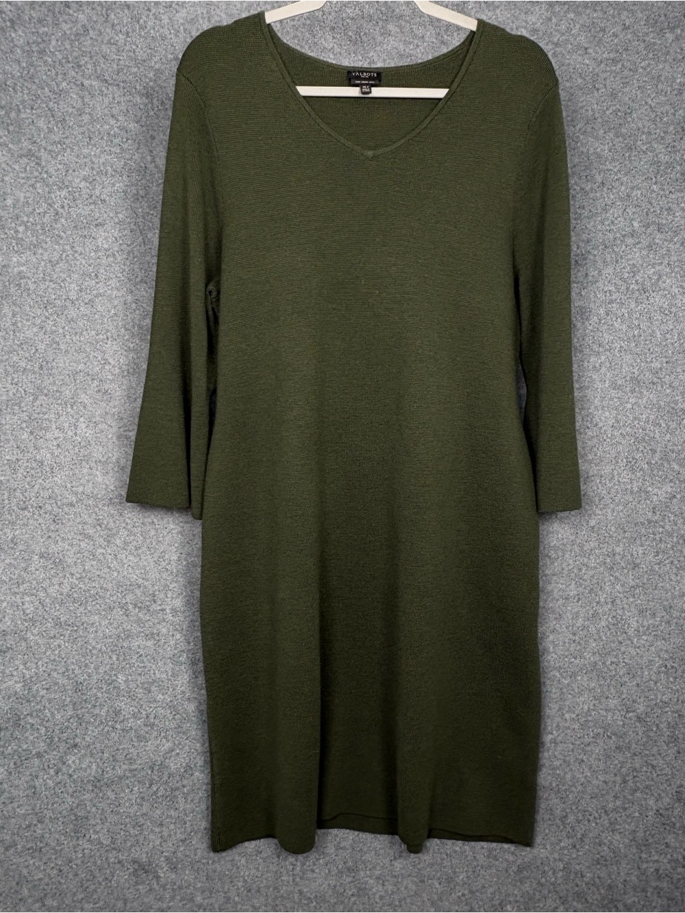 Talbots Petite XL Pure Merino Wool Olive Green Sweater Dress XLP